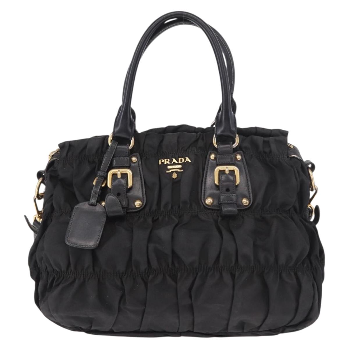 PRADA Hand Bag Nylon 2way Black Gold Auth 185729
