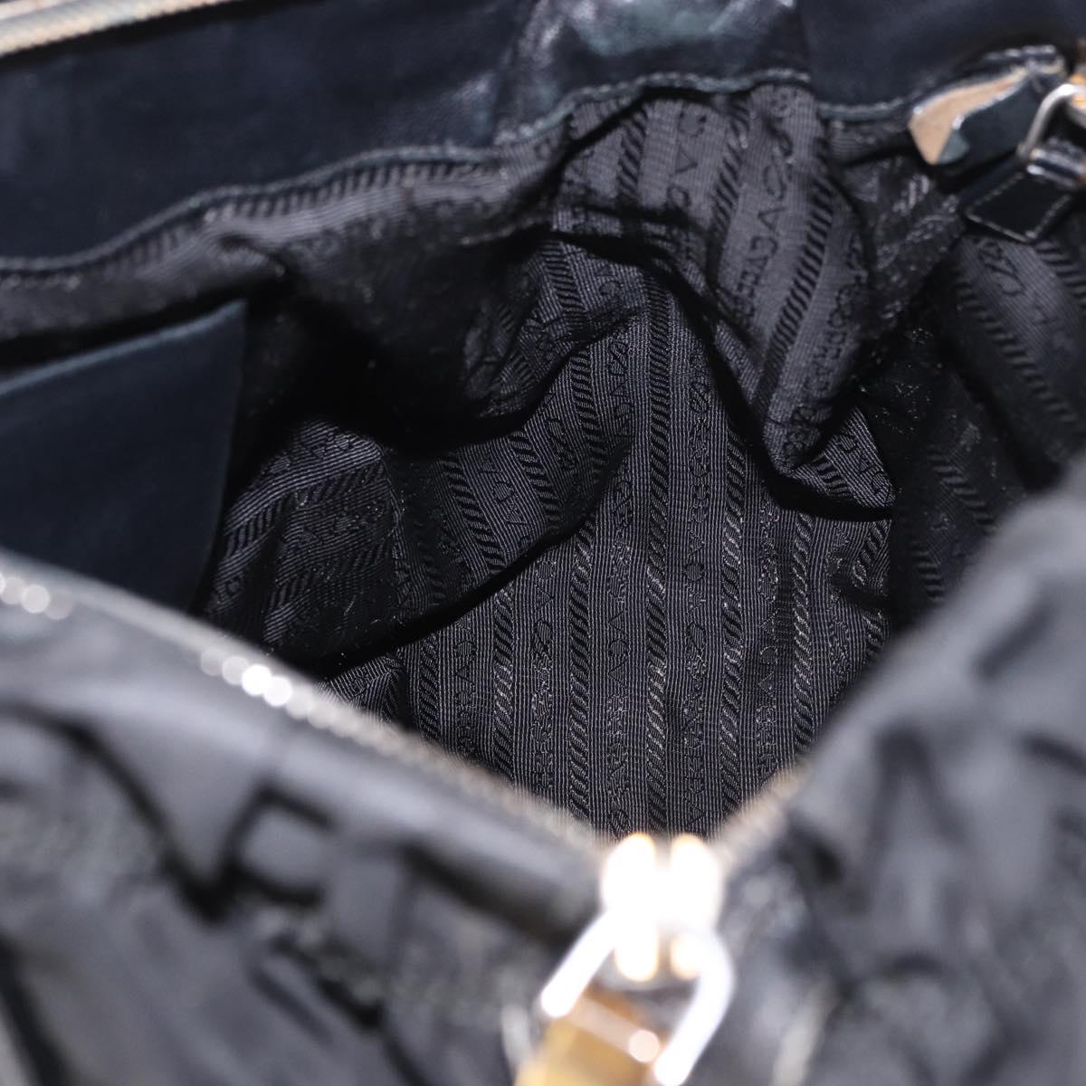 PRADA Hand Bag Nylon 2way Black Gold Auth 185729