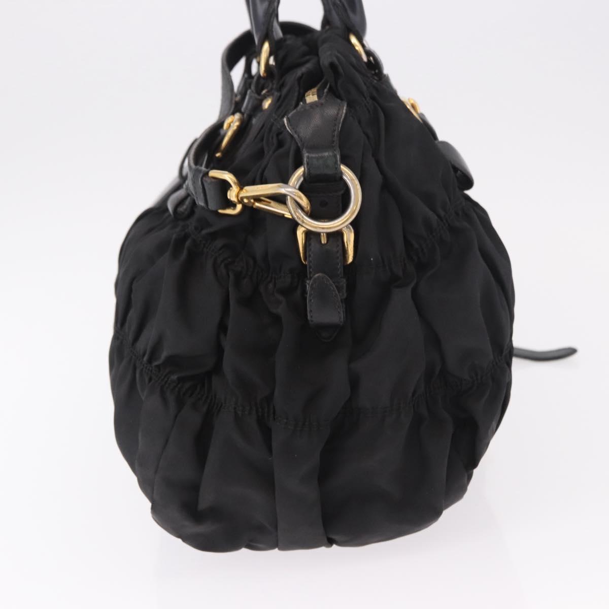 PRADA Hand Bag Nylon 2way Black Gold Auth 185729