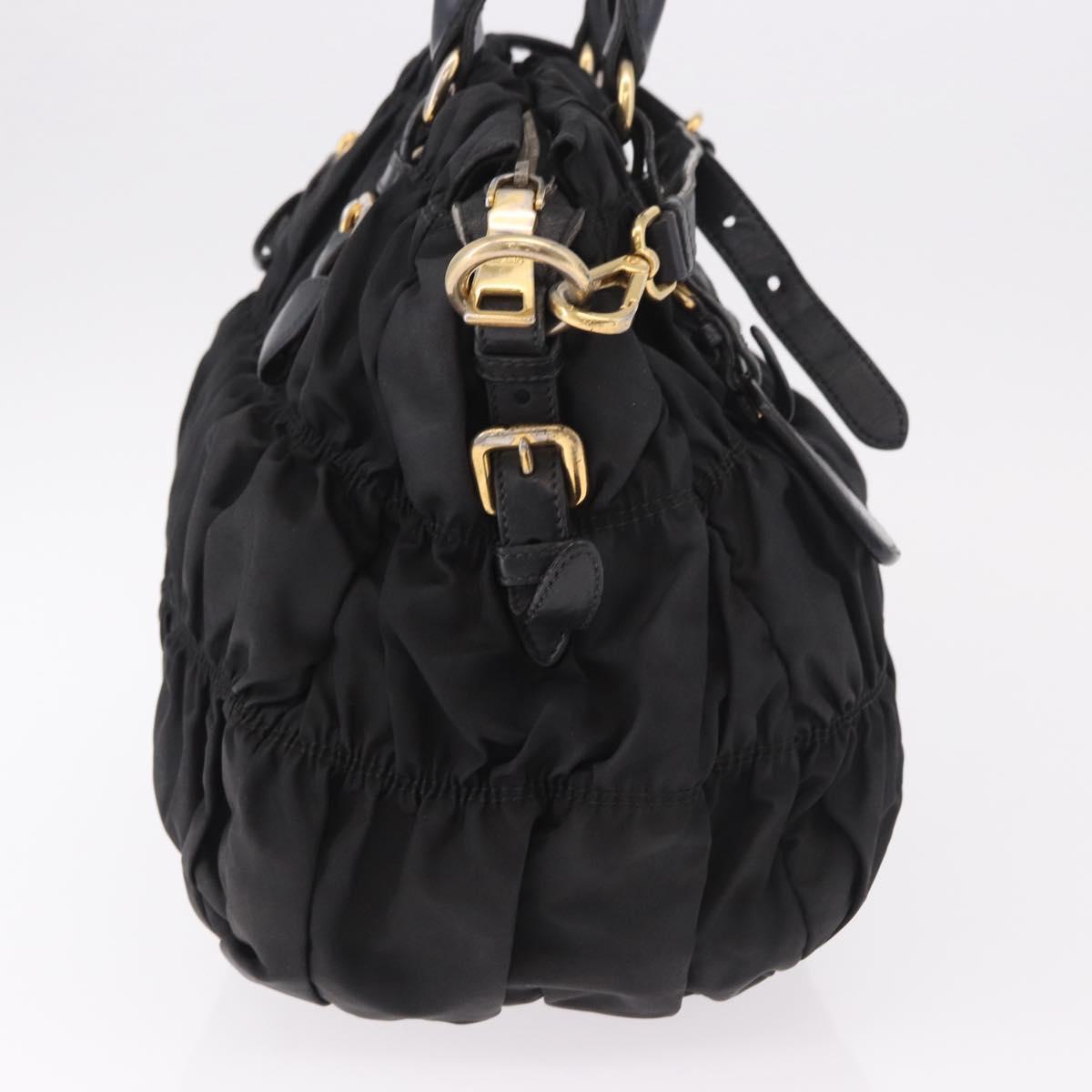 PRADA Hand Bag Nylon 2way Black Gold Auth 185729