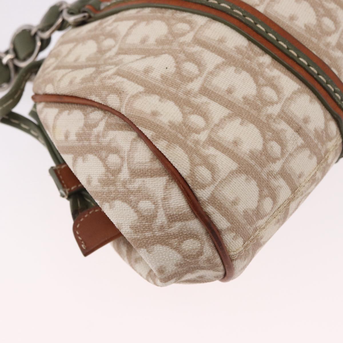 Christian Dior Trotter Canvas Romantic Hand Bag PVC Beige Silver Auth 185730SAV
