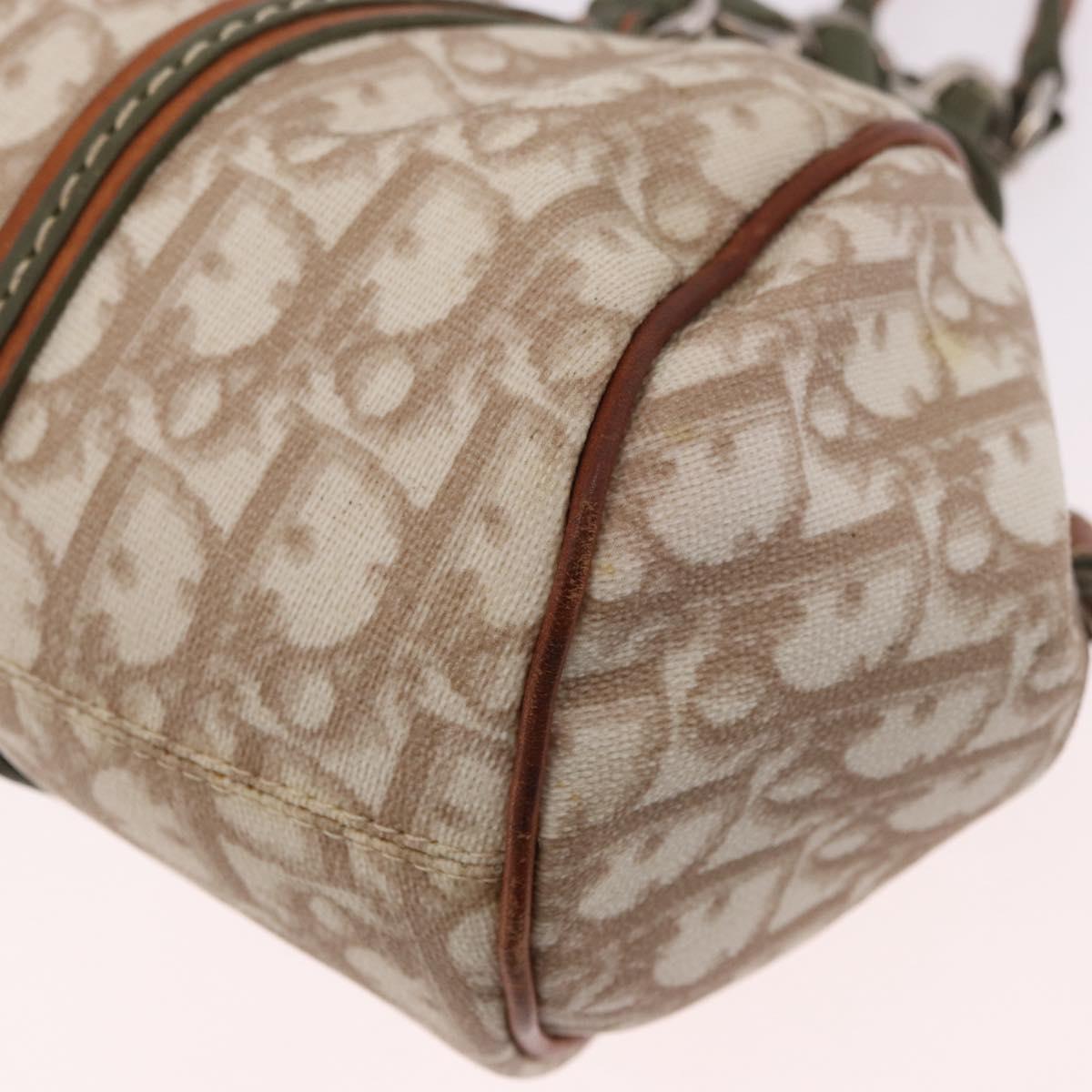 Christian Dior Trotter Canvas Romantic Hand Bag PVC Beige Silver Auth 185730SAV