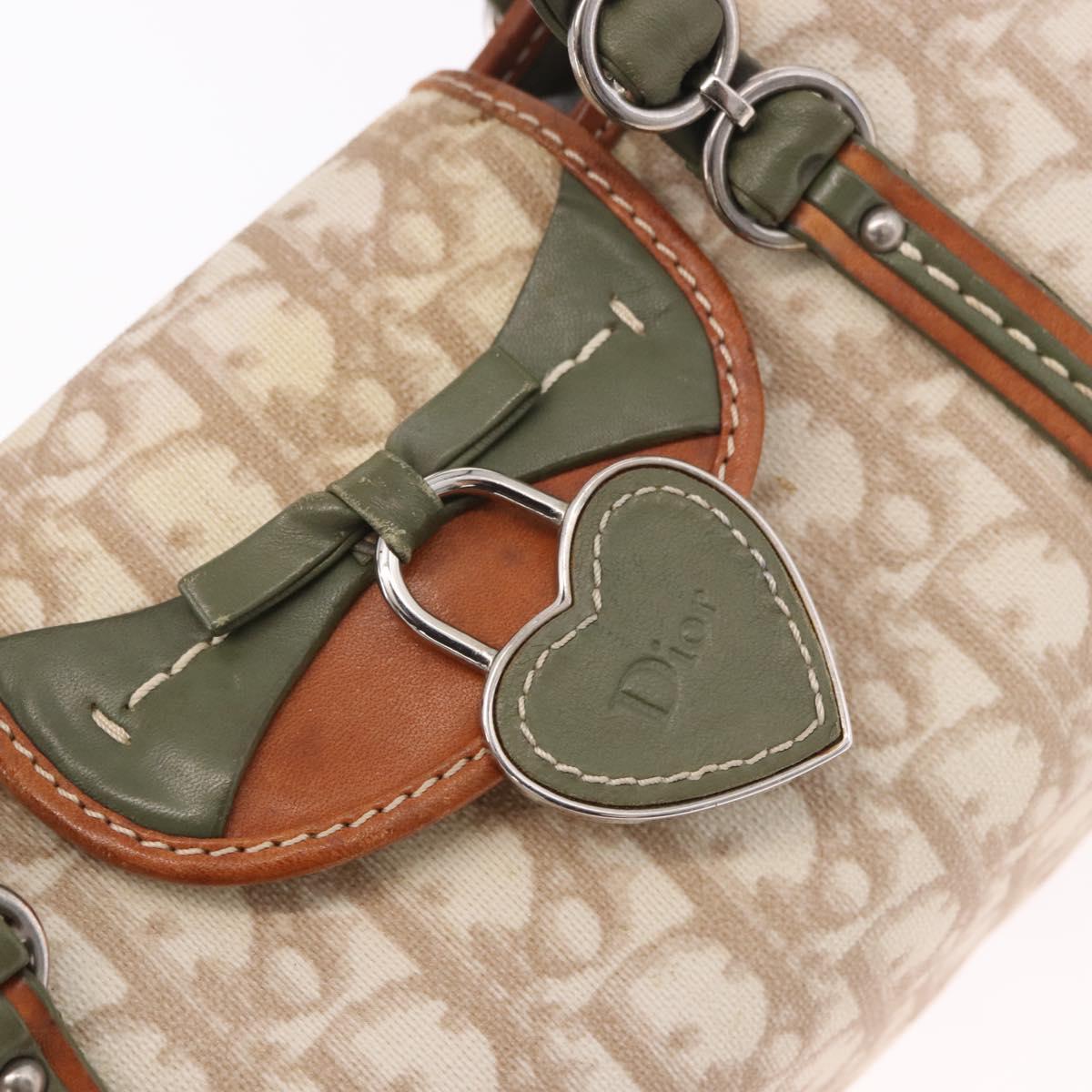 Christian Dior Trotter Canvas Romantic Hand Bag PVC Beige Silver Auth 185730SAV