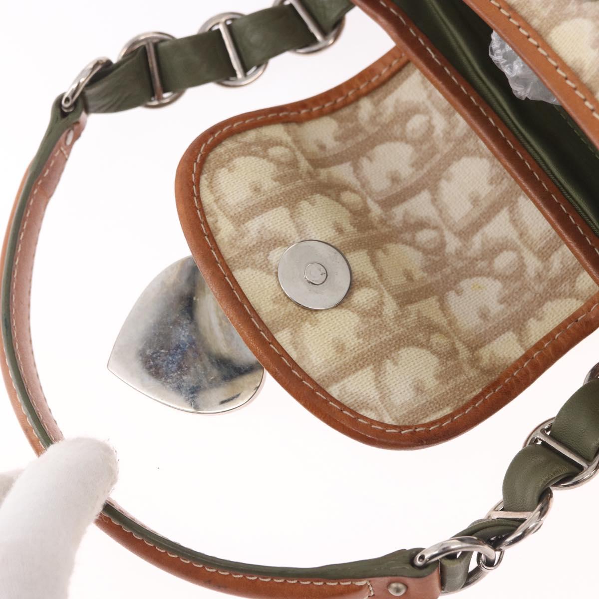 Christian Dior Trotter Canvas Romantic Hand Bag PVC Beige Silver Auth 185730SAV