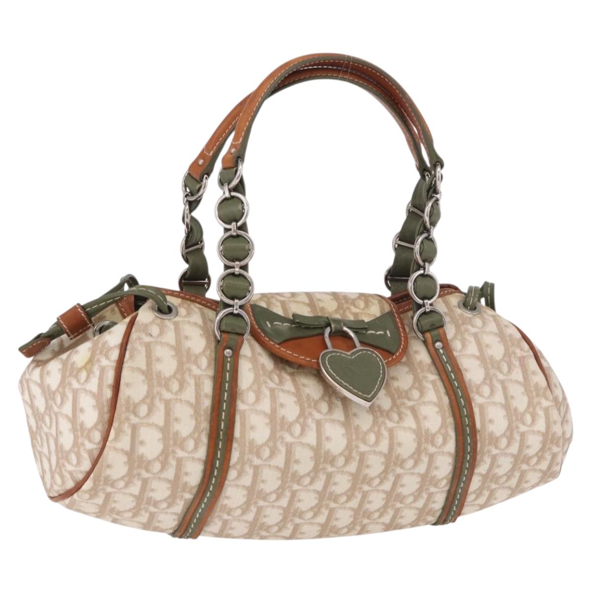 Christian Dior Trotter Canvas Romantic Hand Bag PVC Beige Silver Auth 185730SAV