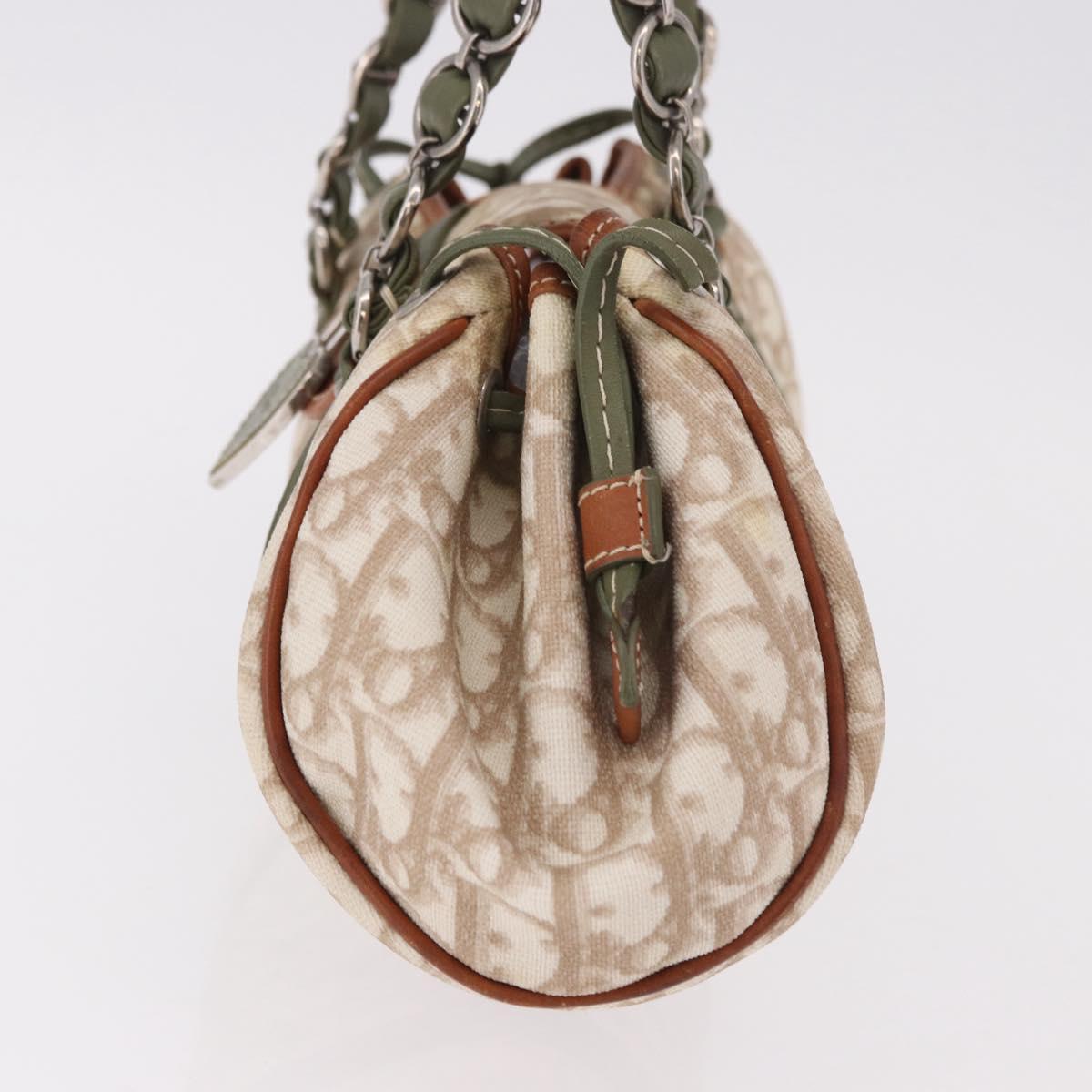 Christian Dior Trotter Canvas Romantic Hand Bag PVC Beige Silver Auth 185730SAV