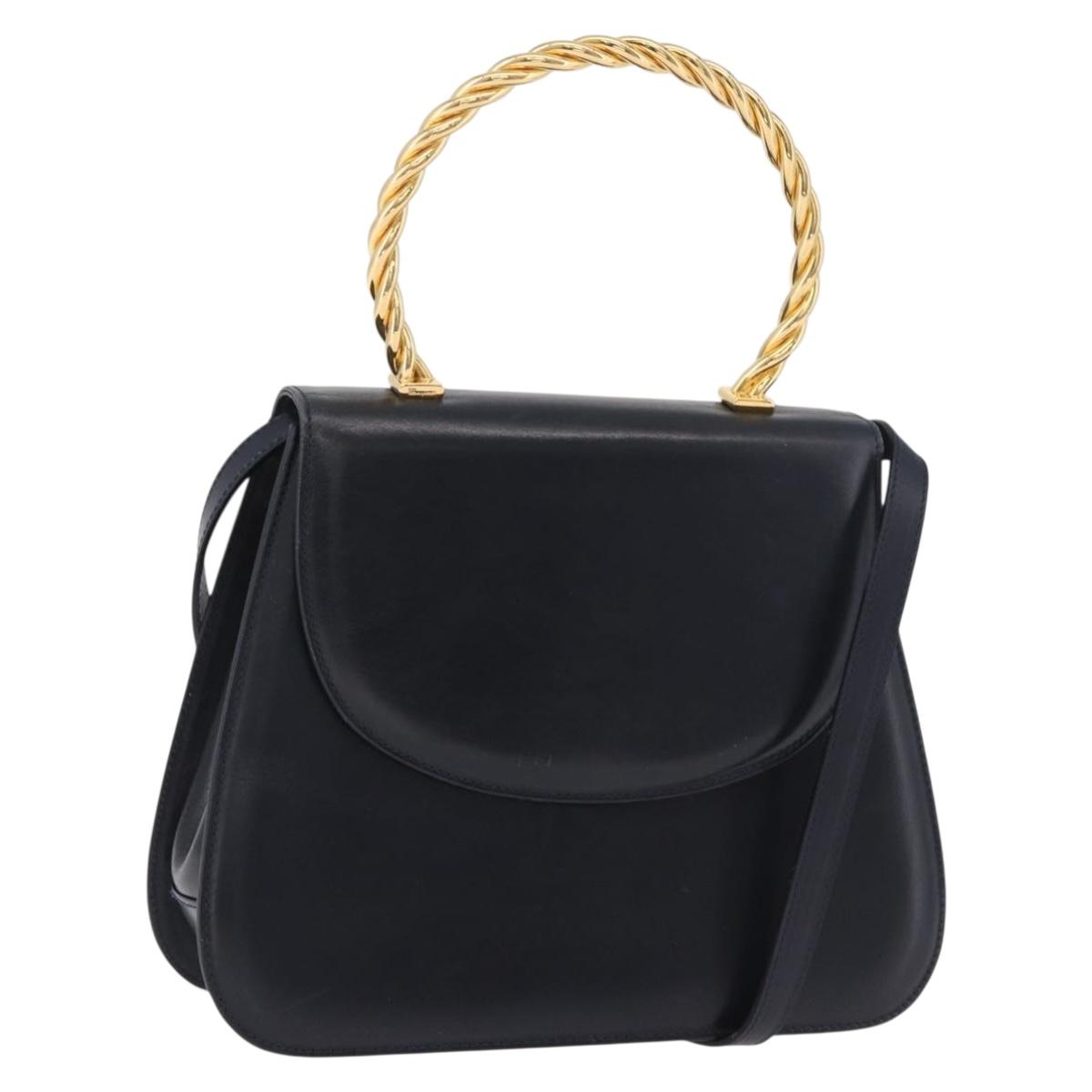 Salvatore Ferragamo Hand Bag Leather 2way Navy Gold Auth 185733A