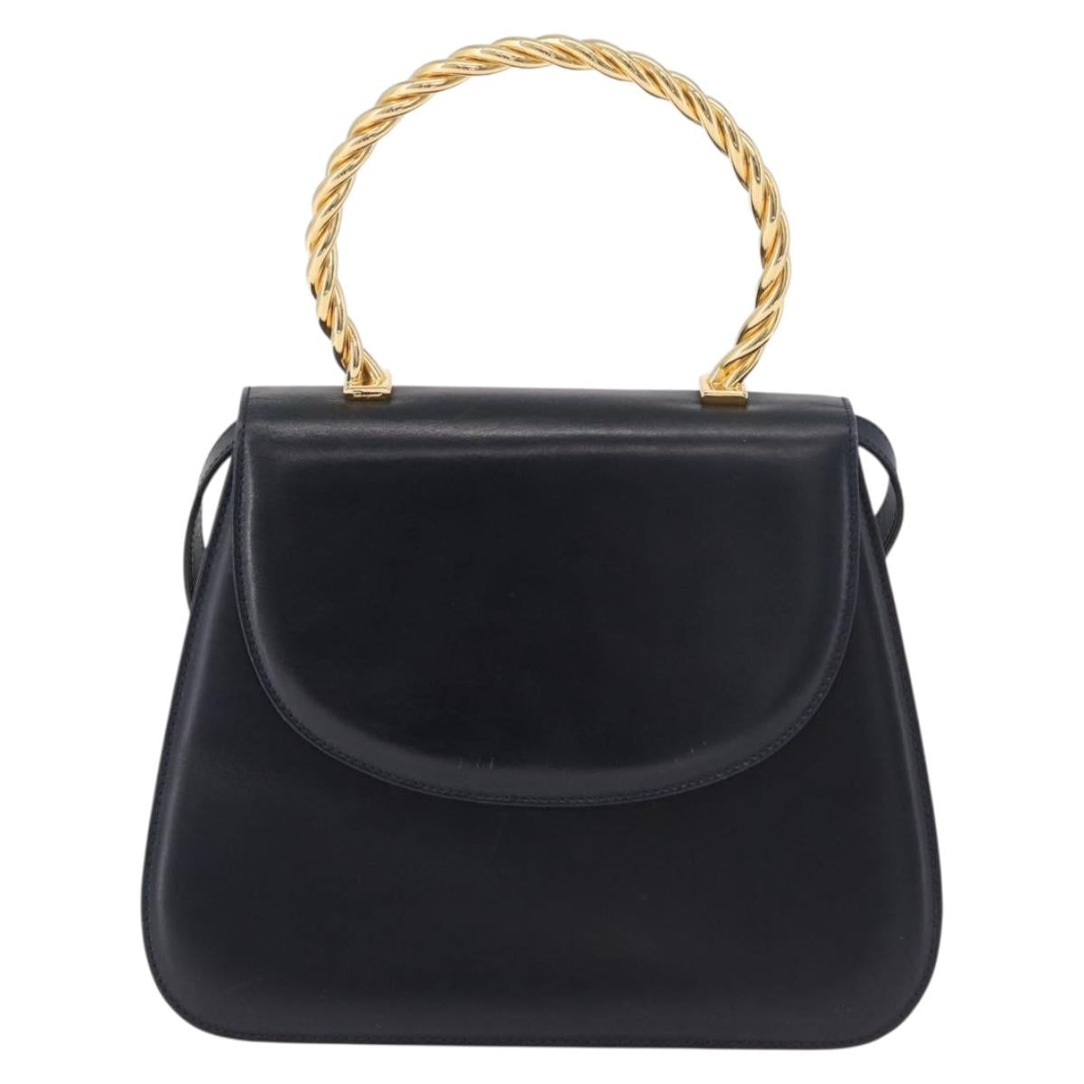 Salvatore Ferragamo Hand Bag Leather 2way Navy Gold Auth 185733A