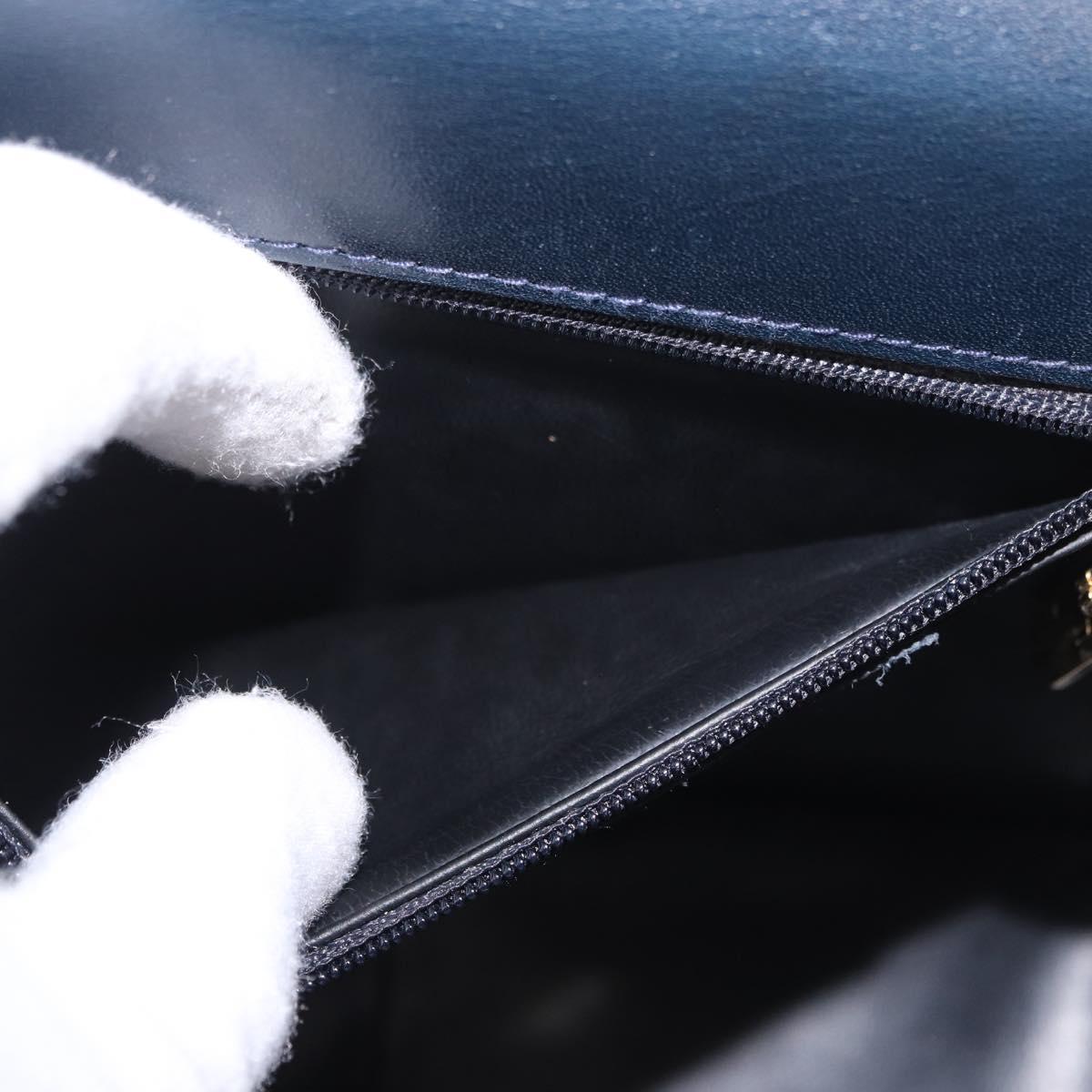 Salvatore Ferragamo Hand Bag Leather 2way Navy Gold Auth 185733A