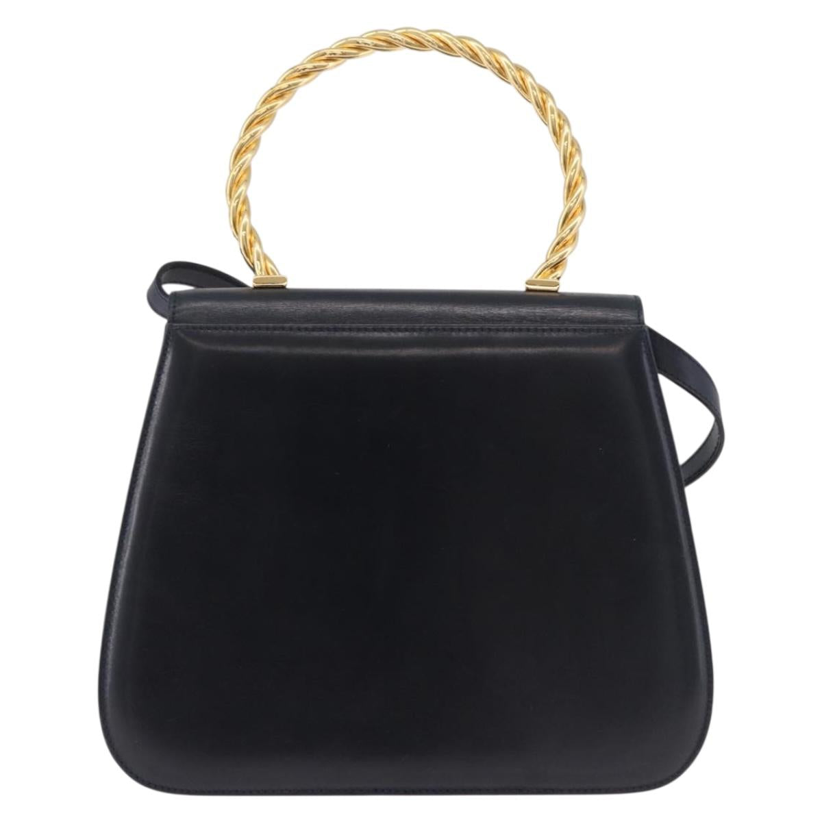 Salvatore Ferragamo Hand Bag Leather 2way Navy Gold Auth 185733A
