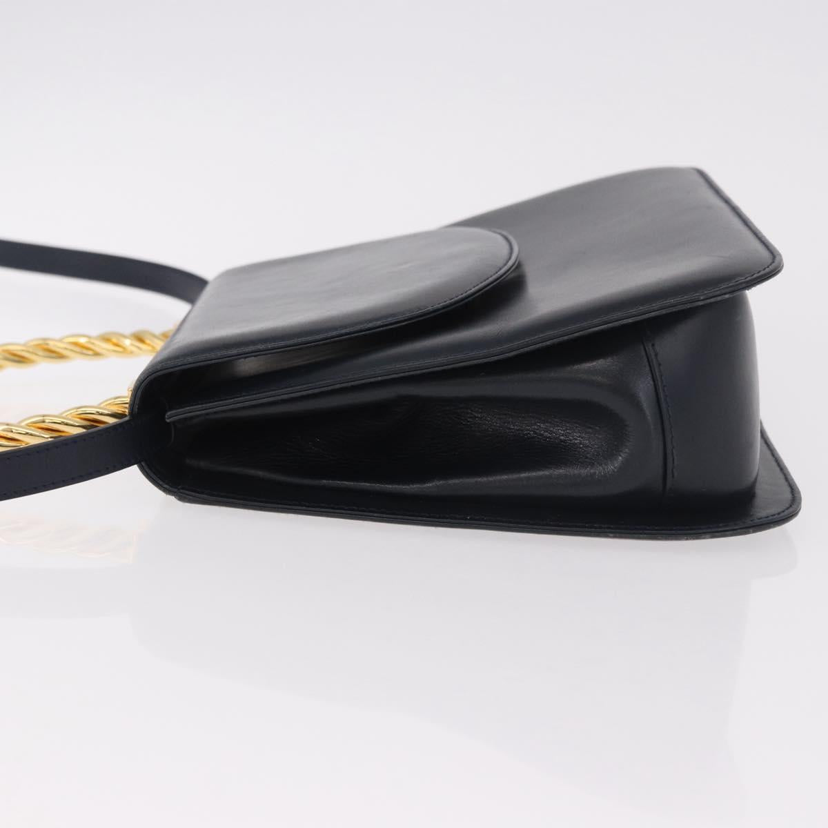 Salvatore Ferragamo Hand Bag Leather 2way Navy Gold Auth 185733A