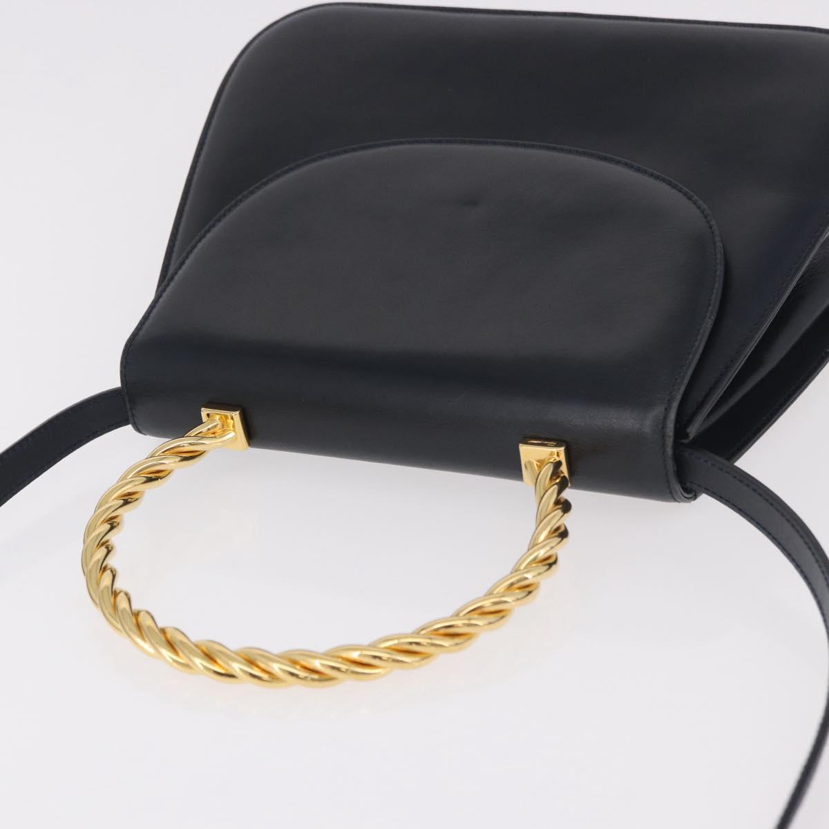 Salvatore Ferragamo Hand Bag Leather 2way Navy Gold Auth 185733A