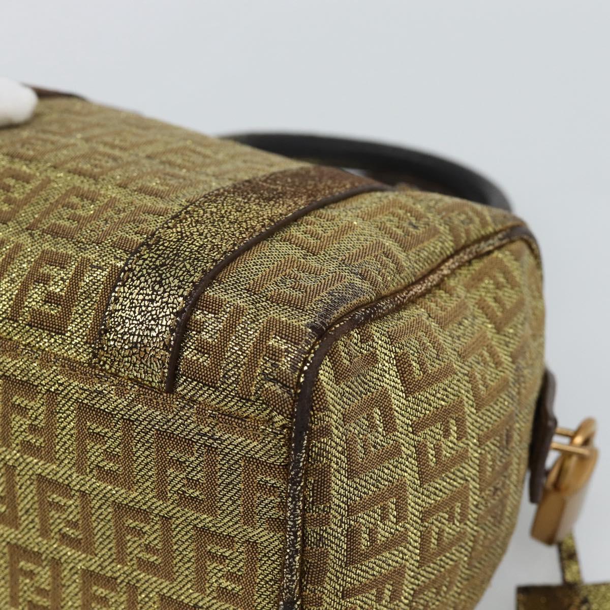 FENDI Zucchino Canvas Hand Bag Gold Auth 185735