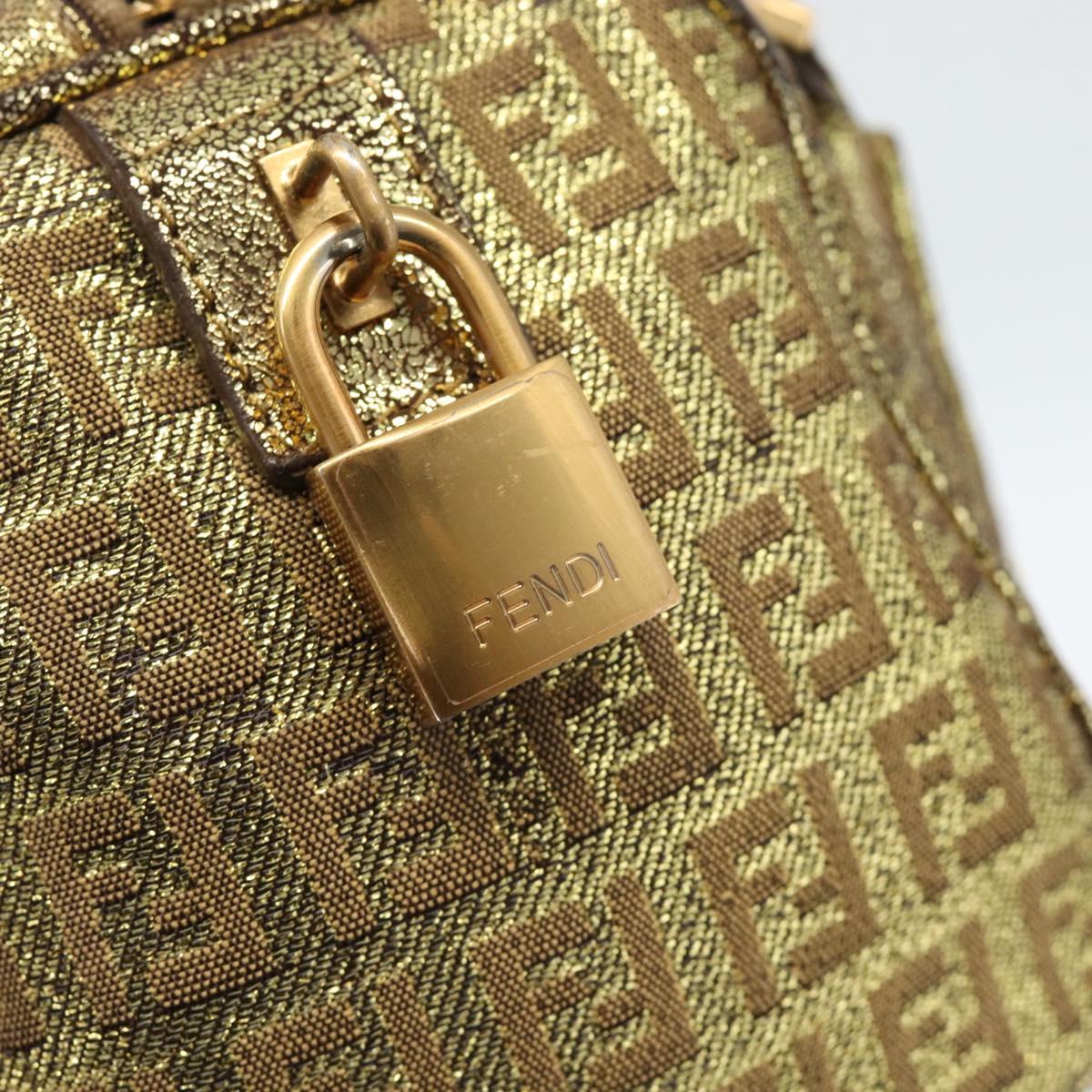 FENDI Zucchino Canvas Hand Bag Gold Auth 185735
