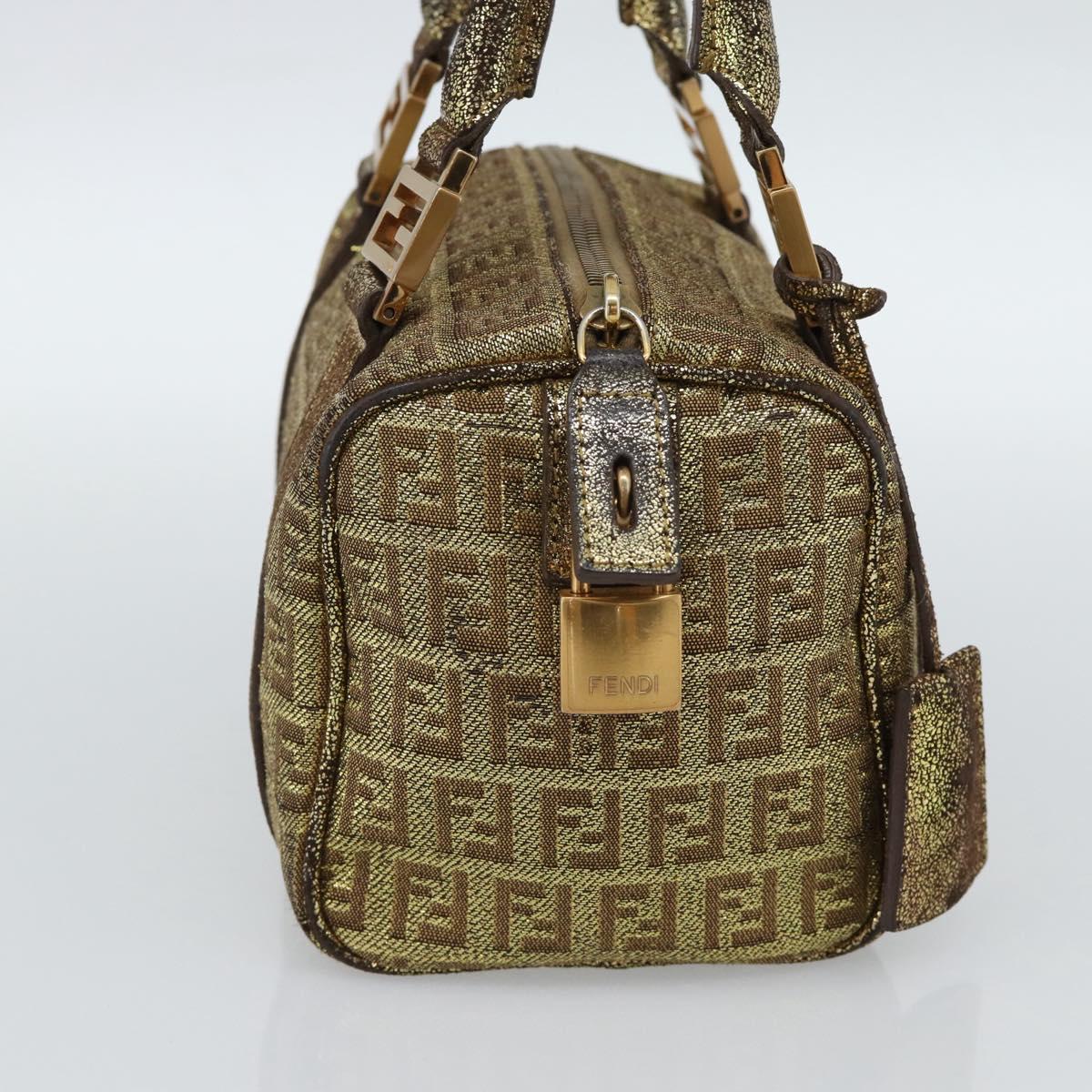 FENDI Zucchino Canvas Hand Bag Gold Auth 185735