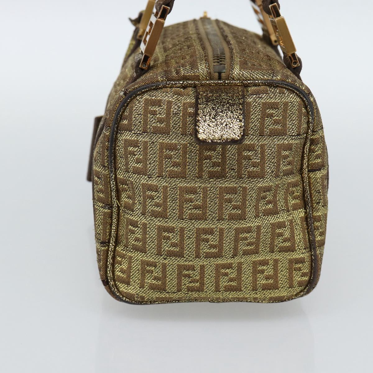 FENDI Zucchino Canvas Hand Bag Gold Auth 185735
