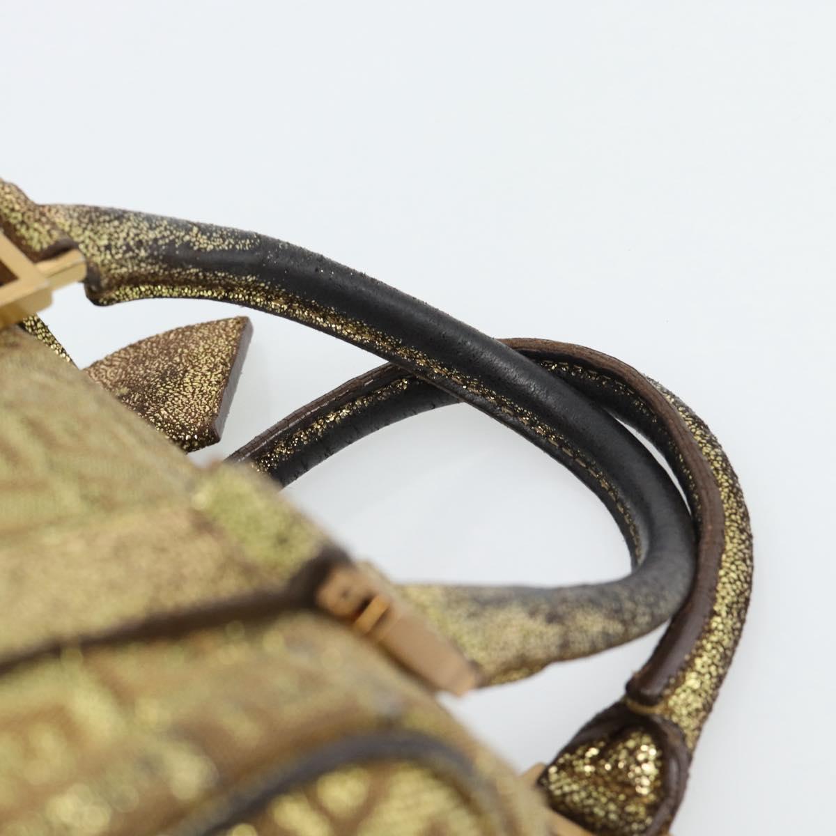 FENDI Zucchino Canvas Hand Bag Gold Auth 185735