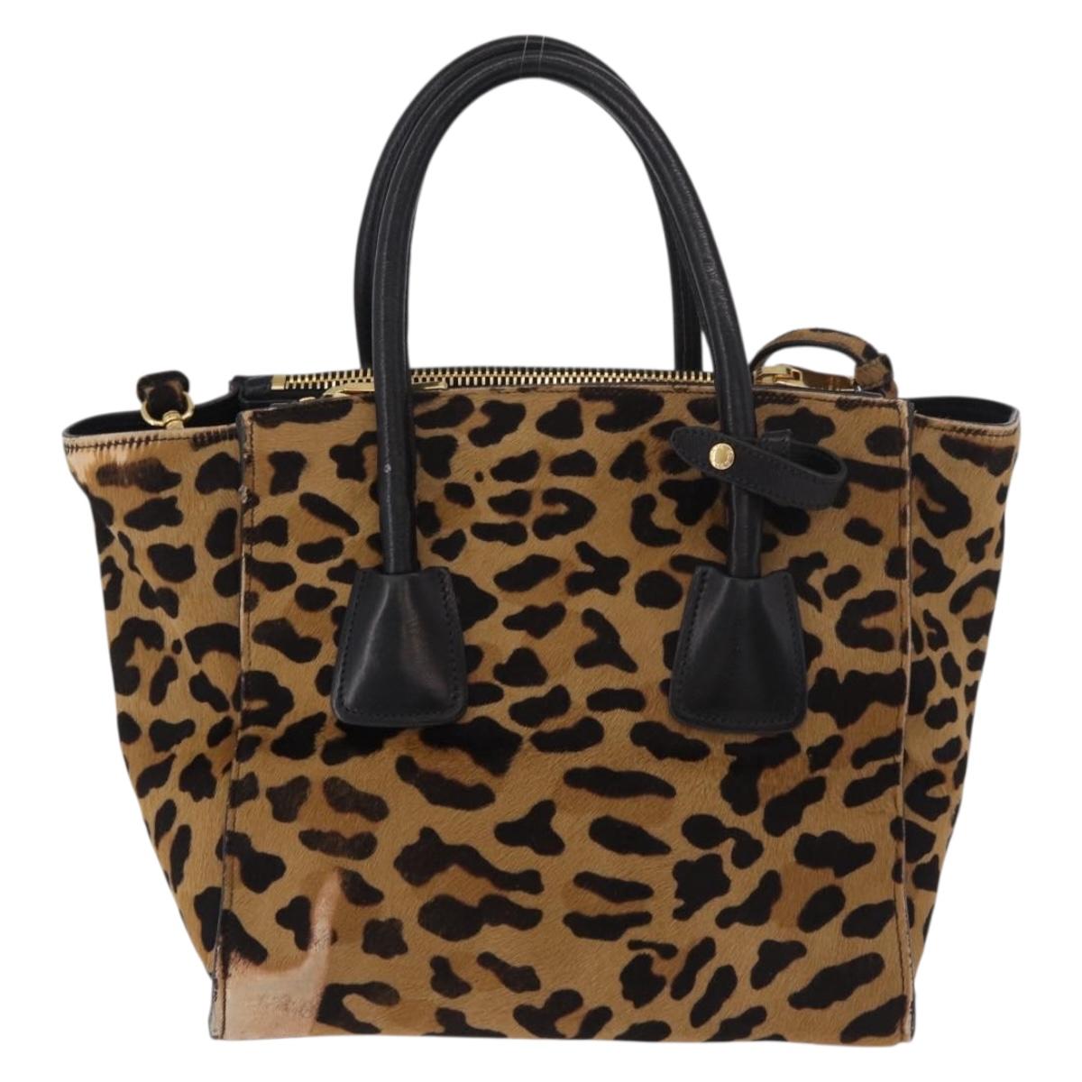 PRADA Hand Bag Harako Leather 2way Brown Gold Auth 185737A