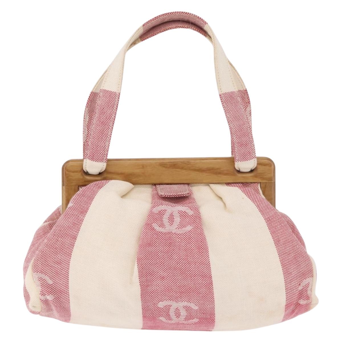 CHANEL Hand Bag Canvas Pink Gold CC Auth 185742A