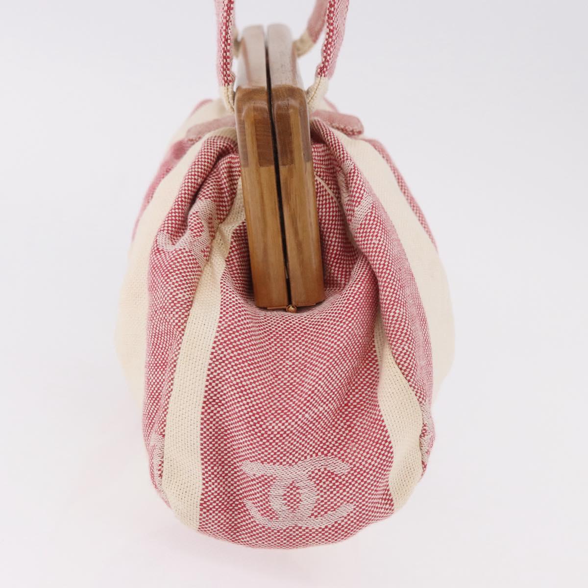 CHANEL Hand Bag Canvas Pink Gold CC Auth 185742A