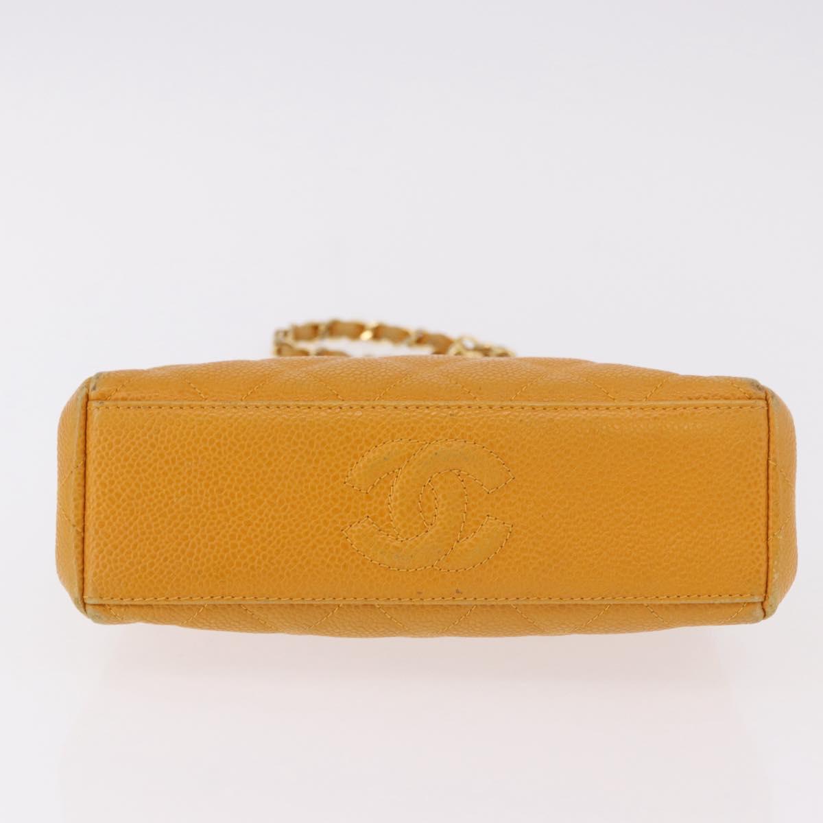 CHANEL Matelasse Chain Shoulder Bag Caviar Skin Yellow Gold CC Auth 185743A