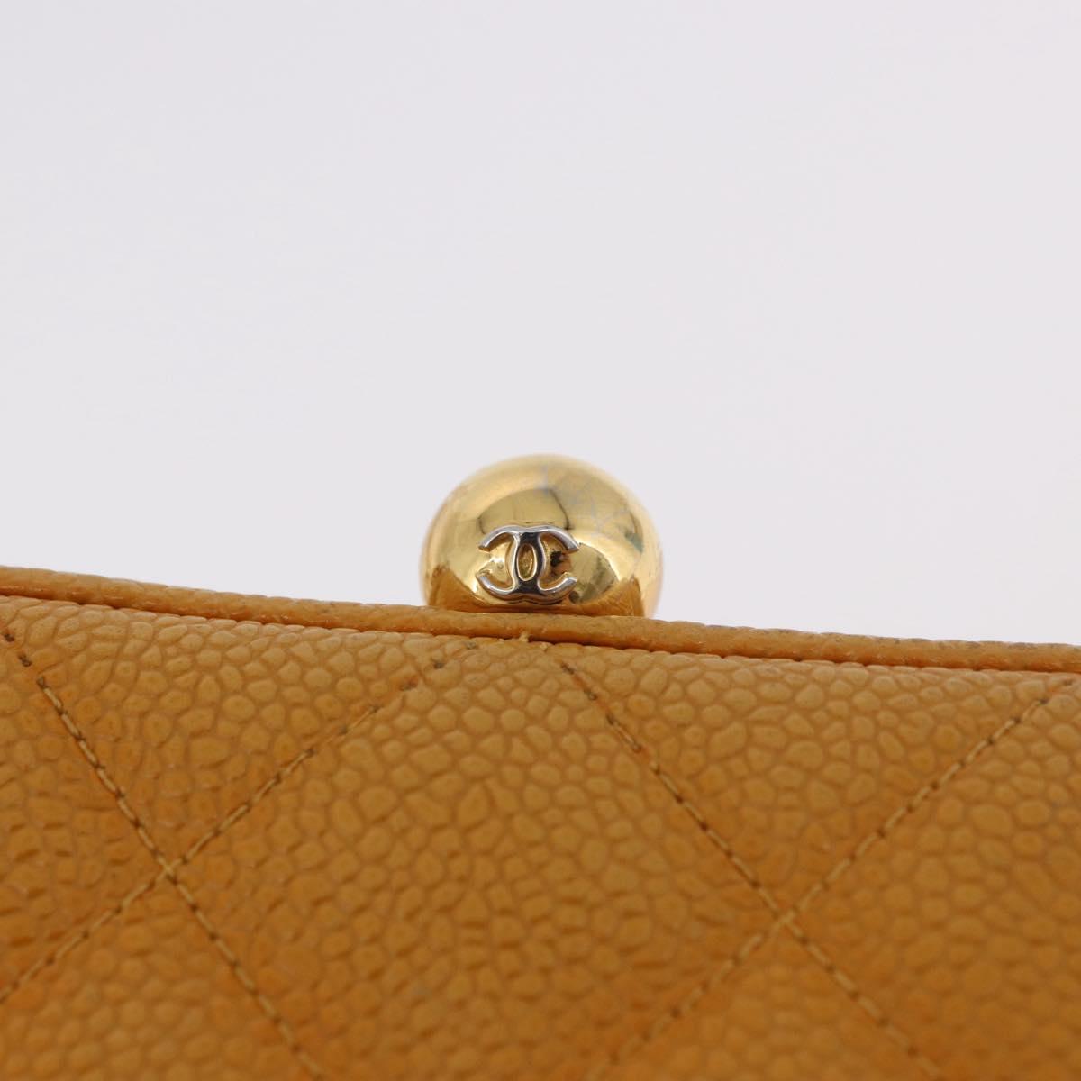 CHANEL Matelasse Chain Shoulder Bag Caviar Skin Yellow Gold CC Auth 185743A