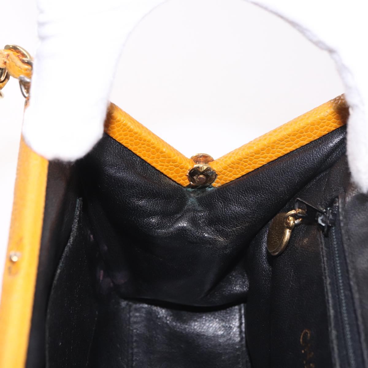 CHANEL Matelasse Chain Shoulder Bag Caviar Skin Yellow Gold CC Auth 185743A