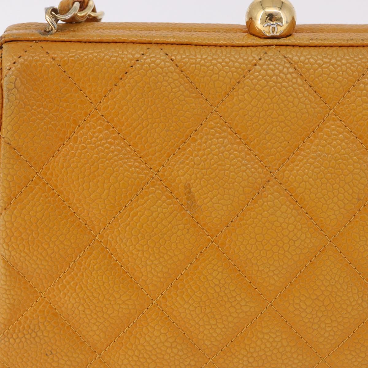CHANEL Matelasse Chain Shoulder Bag Caviar Skin Yellow Gold CC Auth 185743A