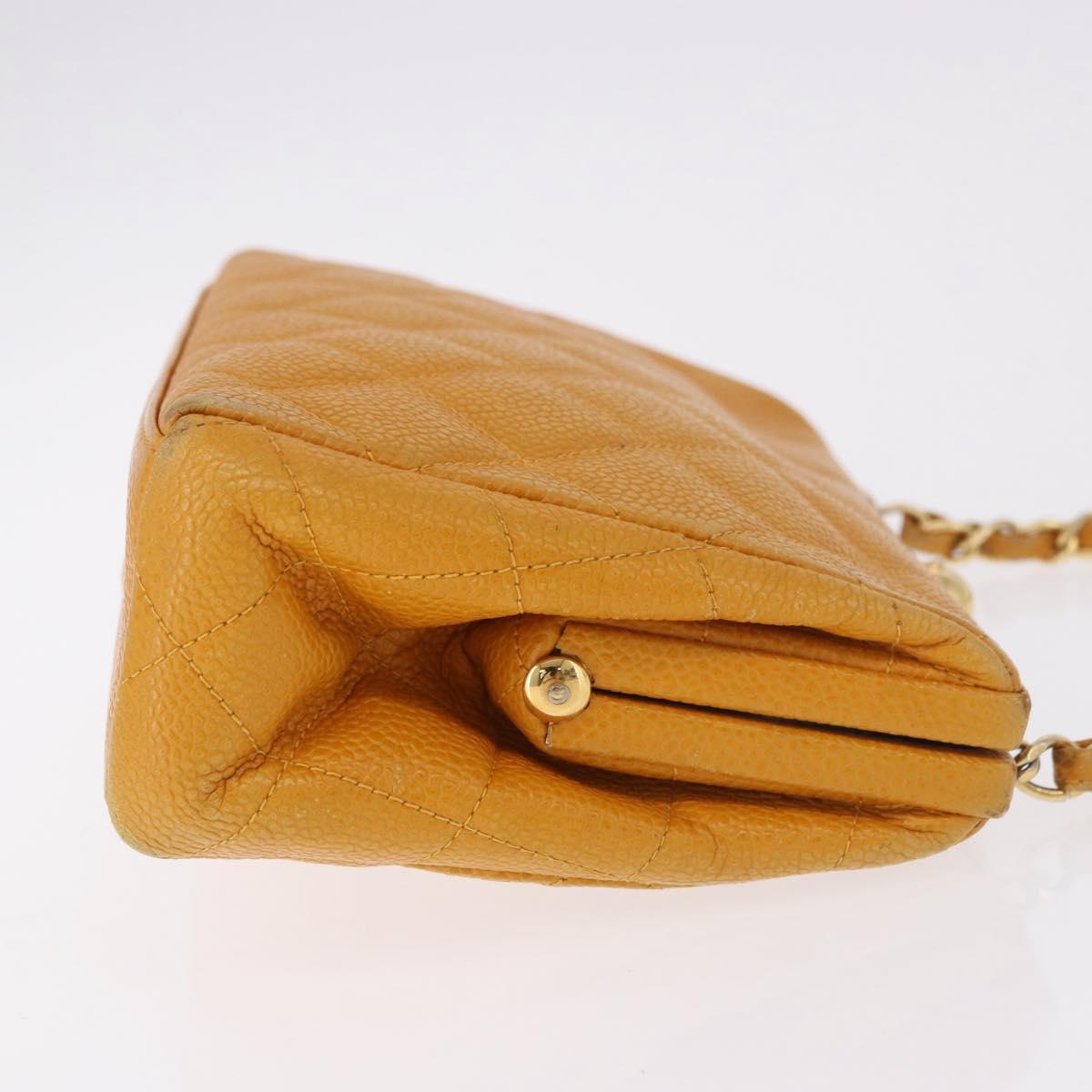 CHANEL Matelasse Chain Shoulder Bag Caviar Skin Yellow Gold CC Auth 185743A