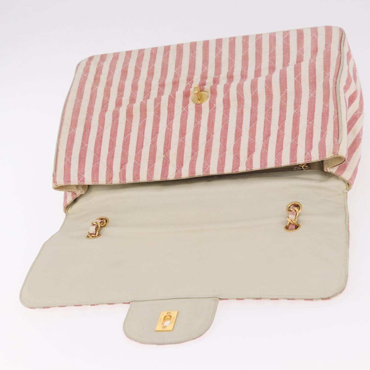 CHANEL Big Matelasse Chain Shoulder Bag Canvas Pink Gold CC Auth 185745SAV