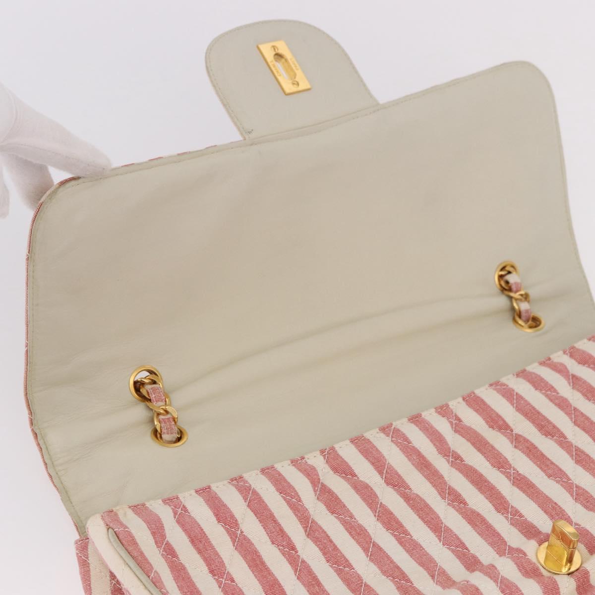 CHANEL Big Matelasse Chain Shoulder Bag Canvas Pink Gold CC Auth 185745SAV