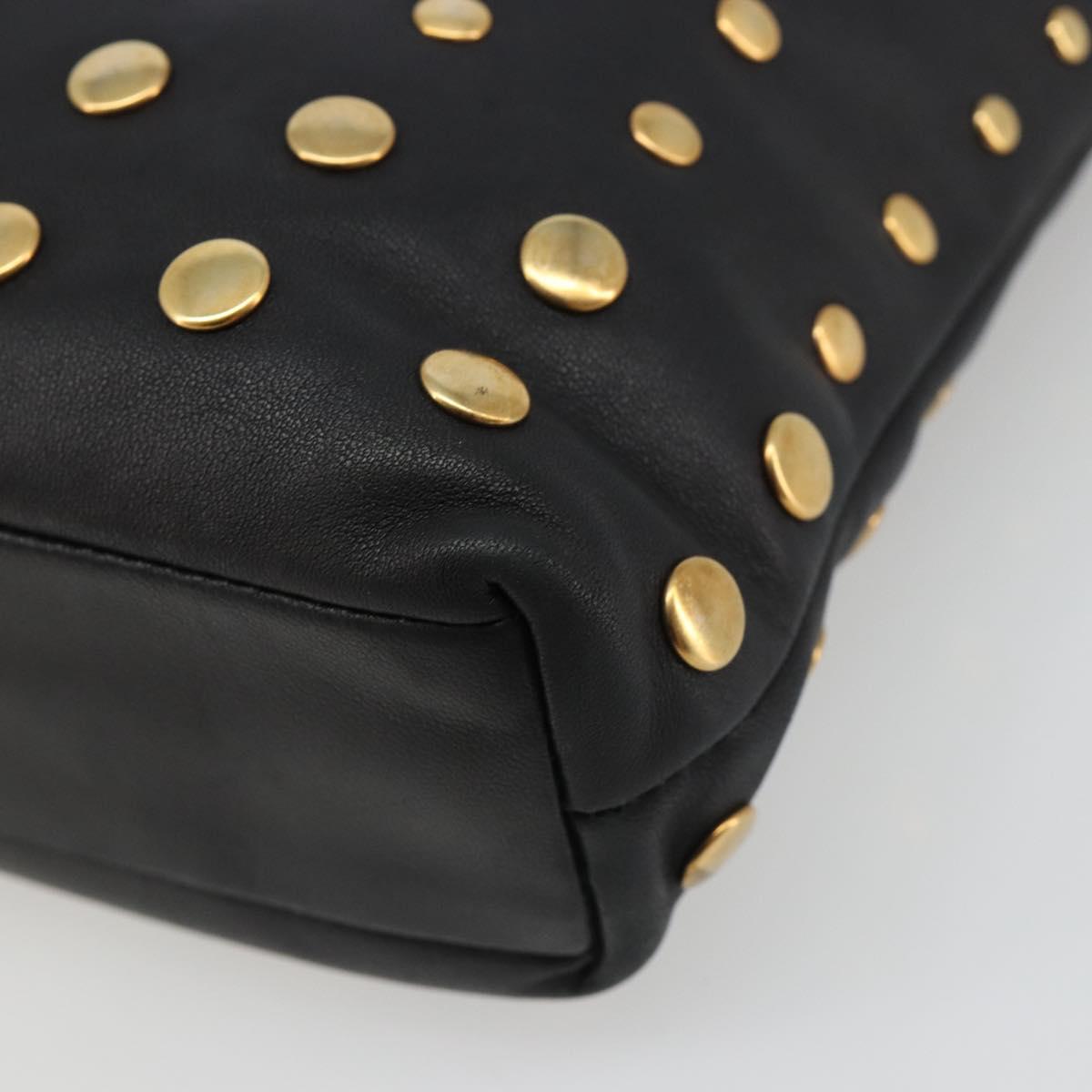 PRADA Hand Bag Leather Black Gold Auth 185746A