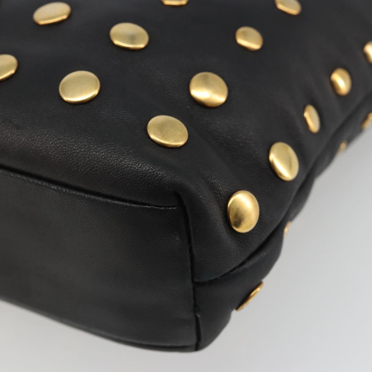 PRADA Hand Bag Leather Black Gold Auth 185746A