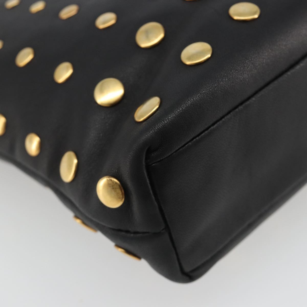 PRADA Hand Bag Leather Black Gold Auth 185746A