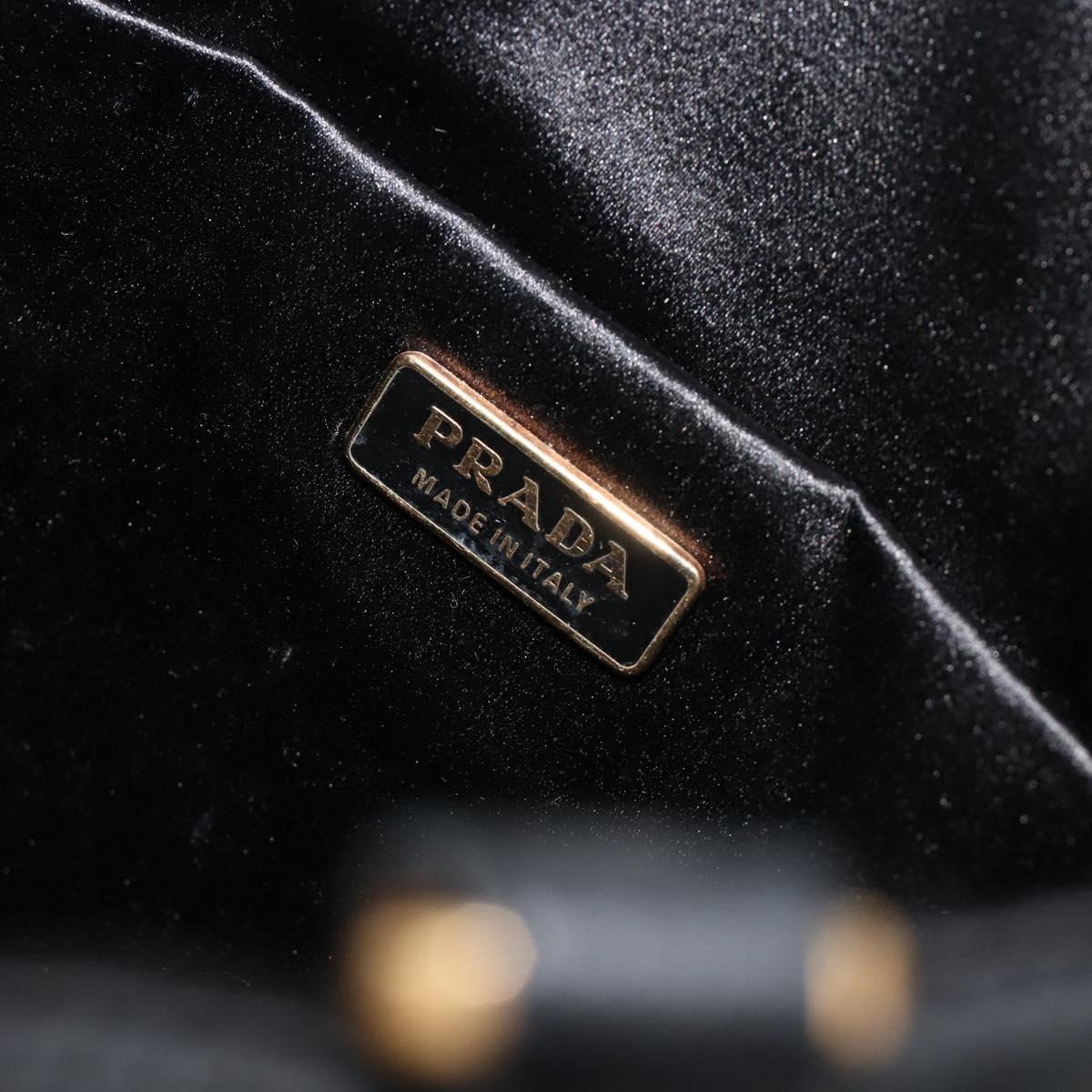 PRADA Hand Bag Leather Black Gold Auth 185746A