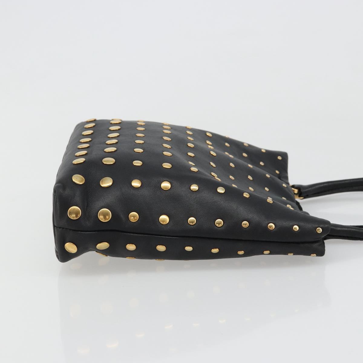 PRADA Hand Bag Leather Black Gold Auth 185746A