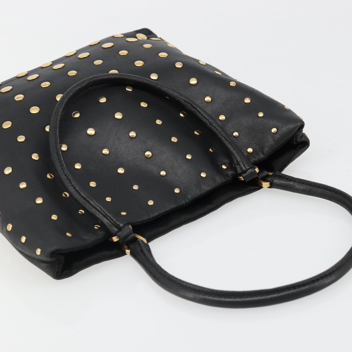 PRADA Hand Bag Leather Black Gold Auth 185746A