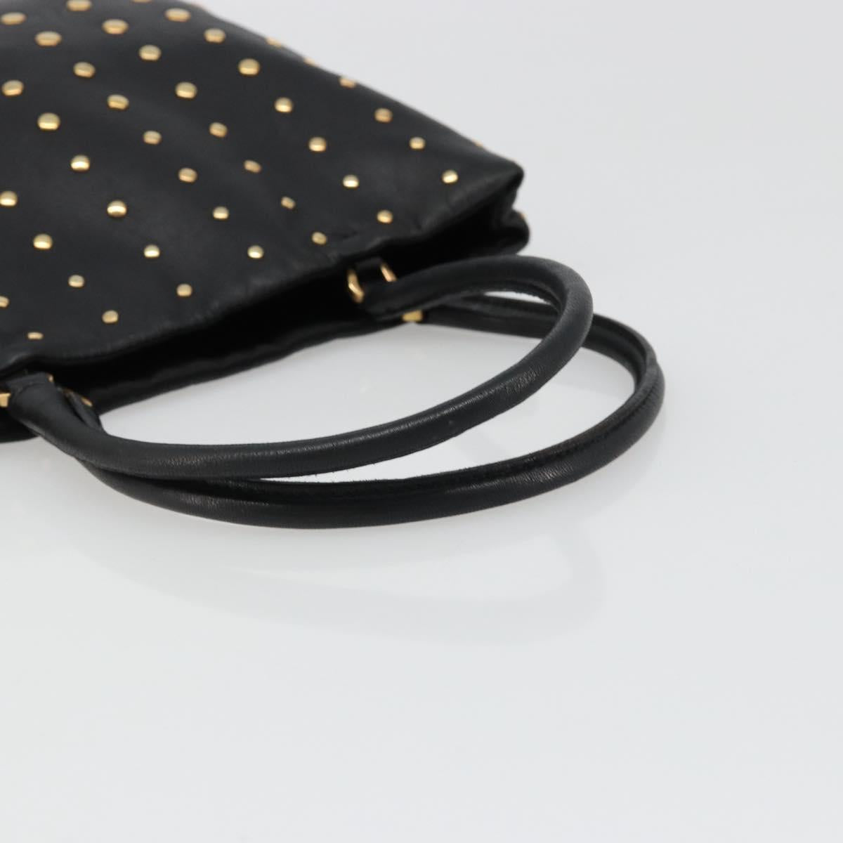PRADA Hand Bag Leather Black Gold Auth 185746A