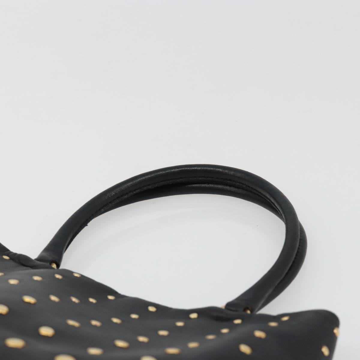 PRADA Hand Bag Leather Black Gold Auth 185746A
