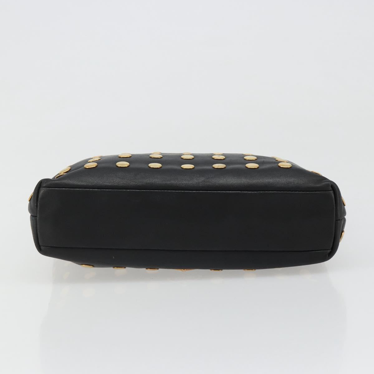 PRADA Hand Bag Leather Black Gold Auth 185746A