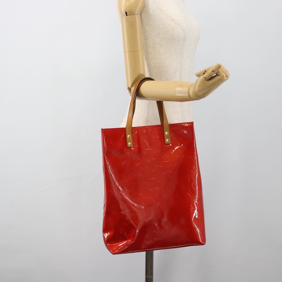 LOUIS VUITTON Monogram Vernis Reade MM Hand Bag Red Rouge M91086 LV Auth 185756