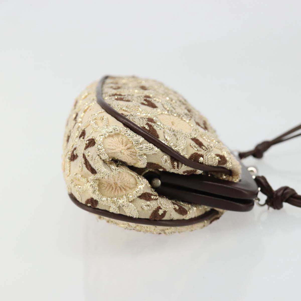 PRADA Coin Purse Shoulder Pouch Canvas Beige Silver Auth 185760SAV