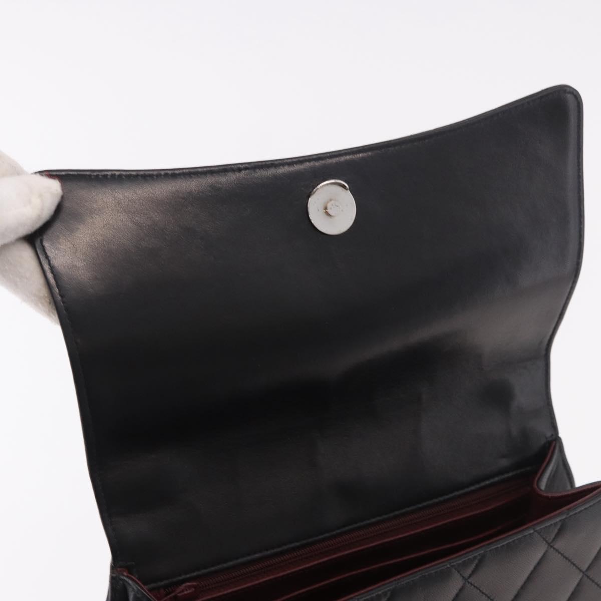 CHANEL Matelasse Chain Hand Bag Lamb Skin Black Silver CC Auth 185765