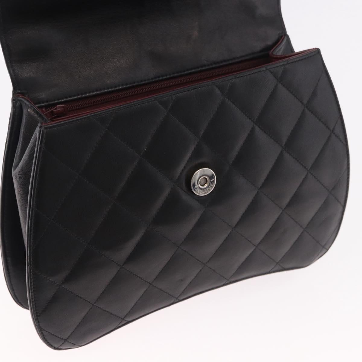 CHANEL Matelasse Chain Hand Bag Lamb Skin Black Silver CC Auth 185765
