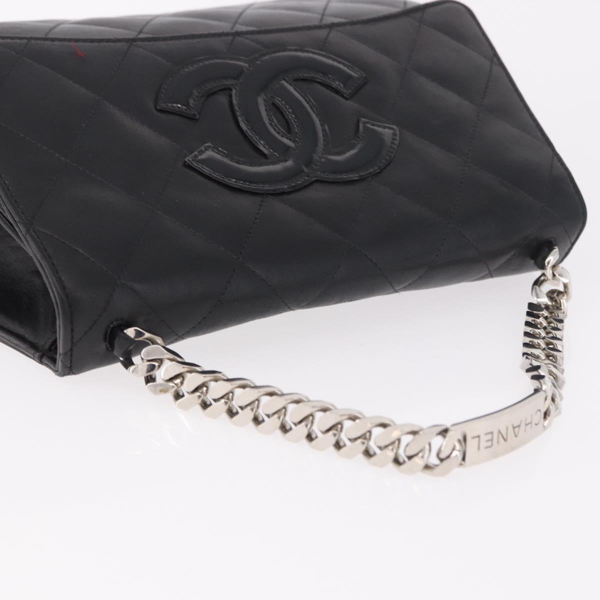 CHANEL Matelasse Chain Hand Bag Lamb Skin Black Silver CC Auth 185765