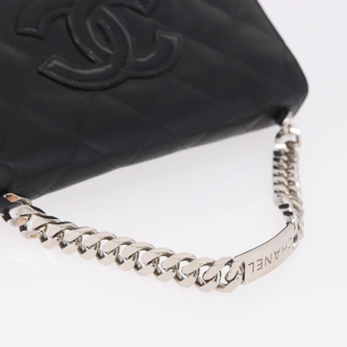 CHANEL Matelasse Chain Hand Bag Lamb Skin Black Silver CC Auth 185765