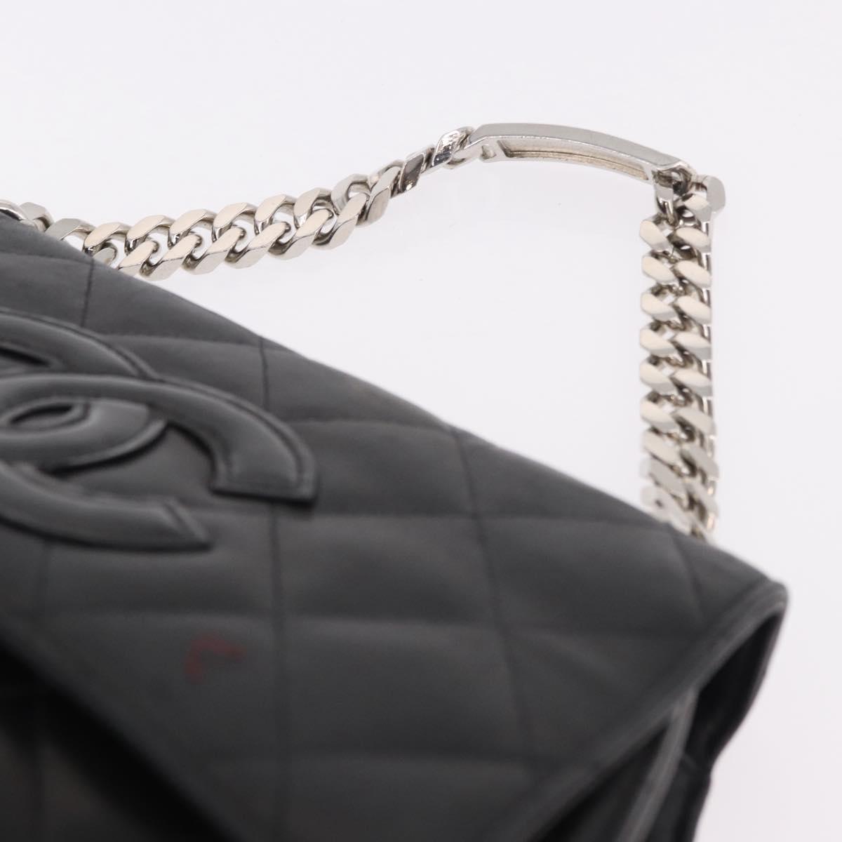 CHANEL Matelasse Chain Hand Bag Lamb Skin Black Silver CC Auth 185765