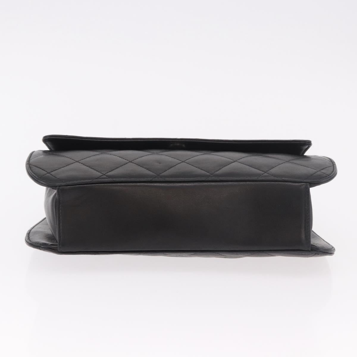 CHANEL Matelasse Chain Hand Bag Lamb Skin Black Silver CC Auth 185765