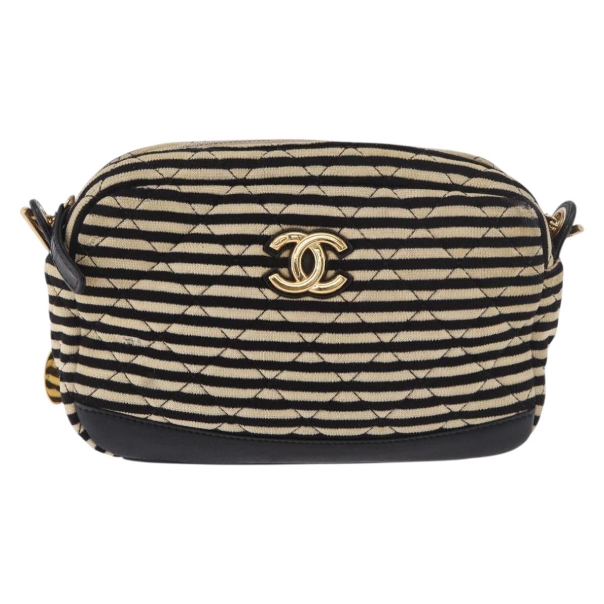 CHANEL Matelasse Chain Shoulder Bag Canvas Beige Gold CC Auth 185766