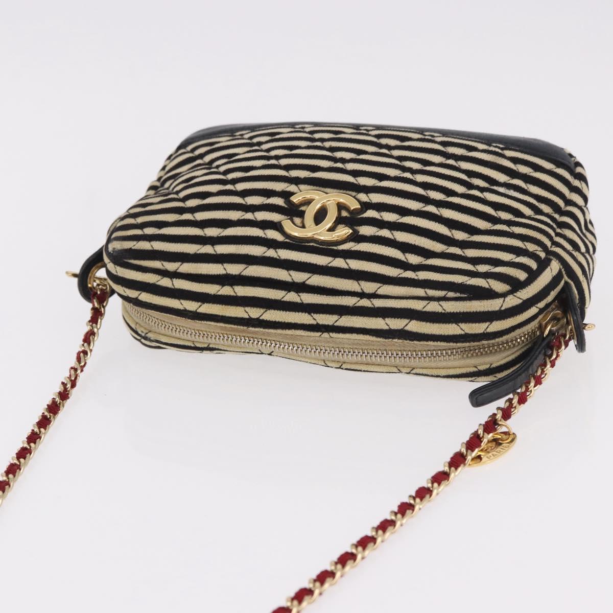 CHANEL Matelasse Chain Shoulder Bag Canvas Beige Gold CC Auth 185766